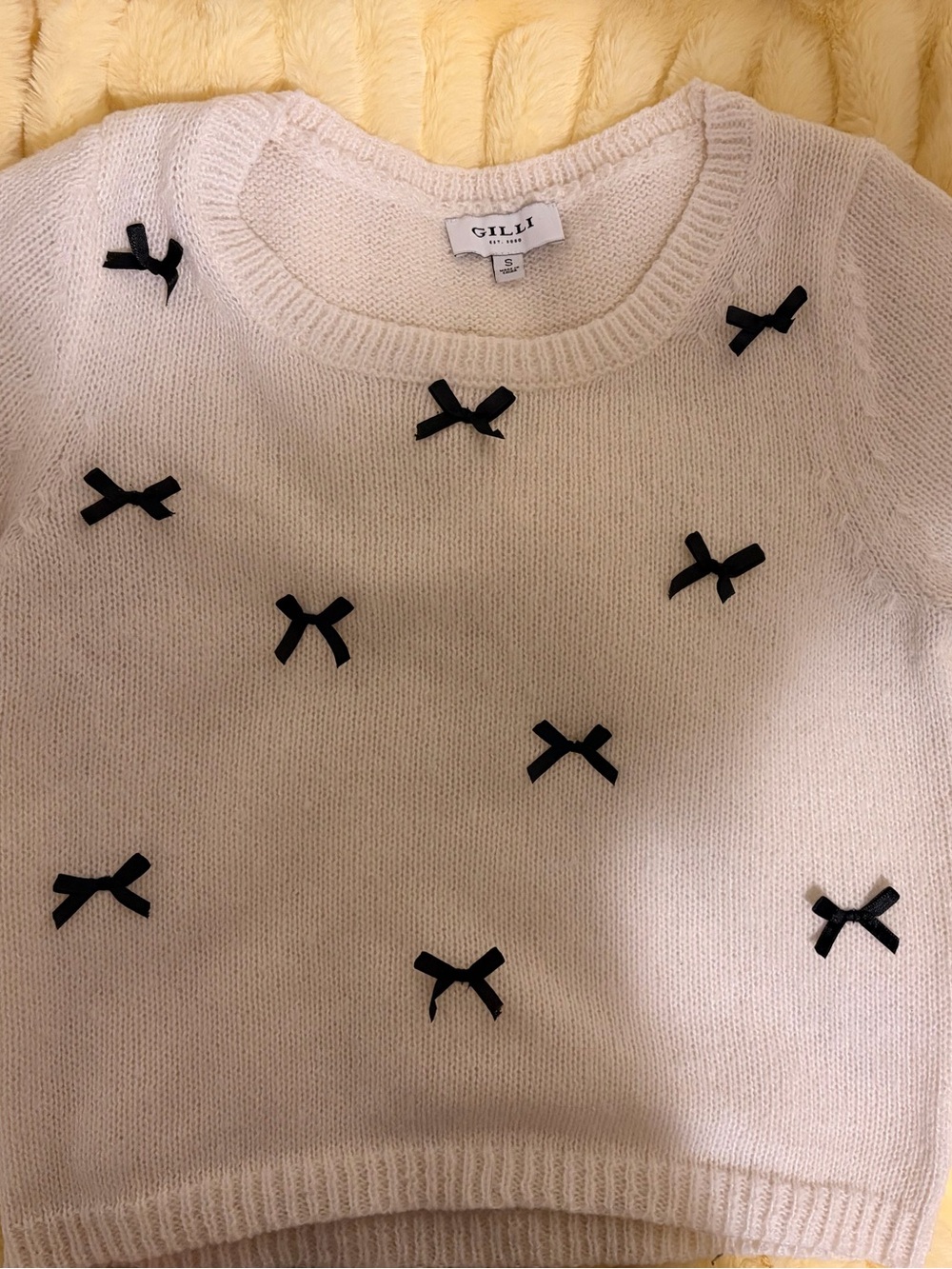 Gilli Cream Crewneck Sweater with Black Bow Details